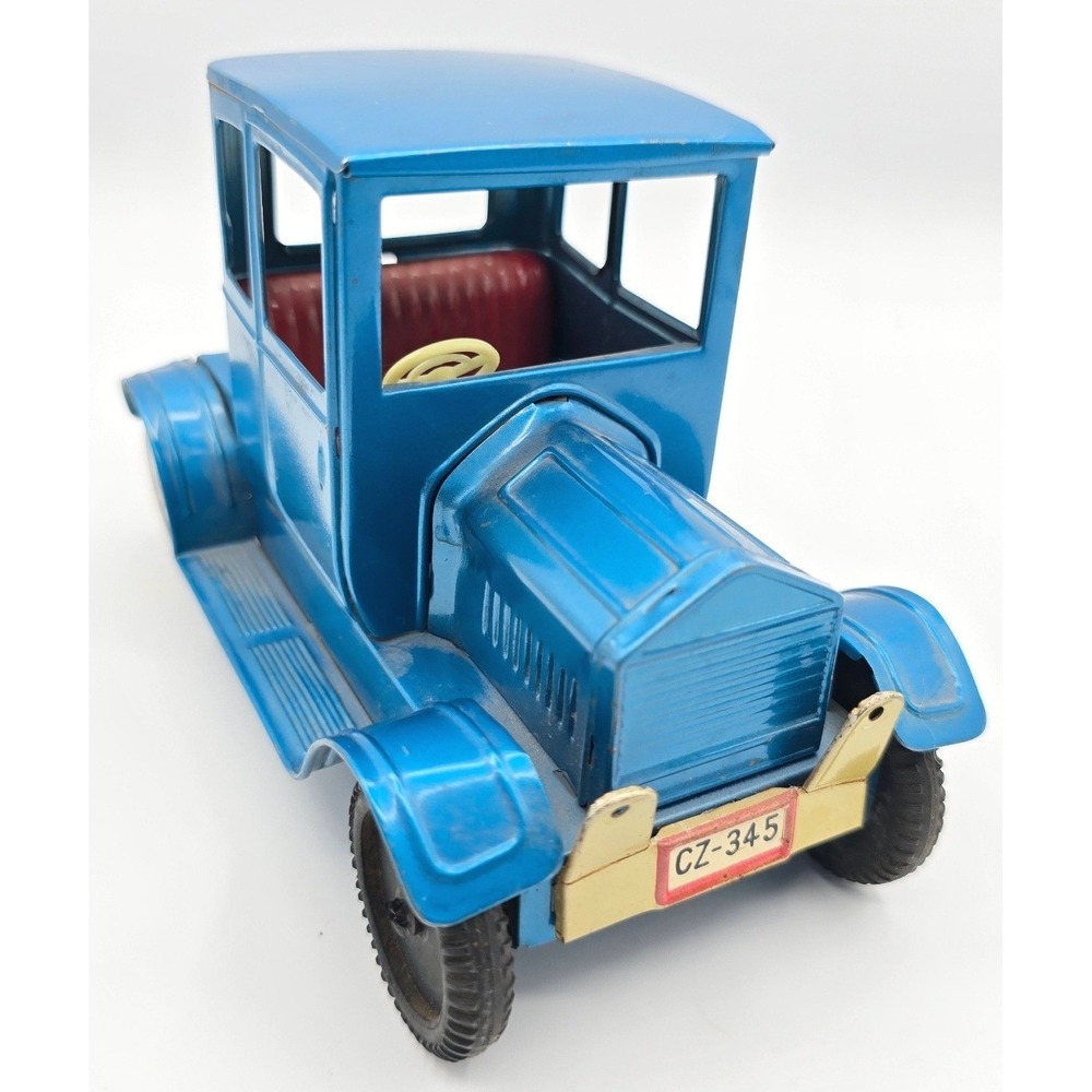 Tin Toy Blue Sedan Car Japanese Vintage Lithograph Friction Auto AS IS